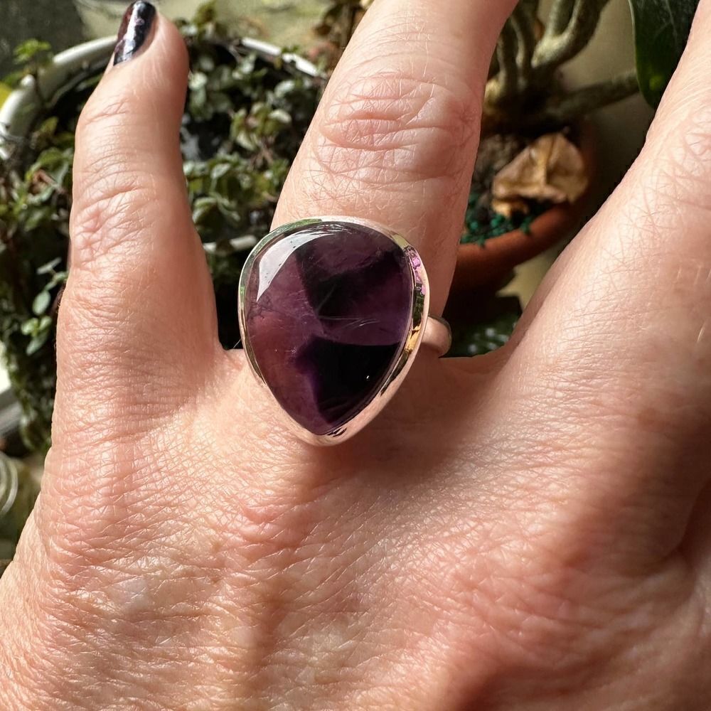 Natural Trapiche Star Amethyst Sterling Silver Ring Size 10 - Picture 4 of 8